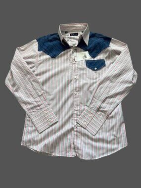 NWT 7 Diamonds Men’s Button-Down Long-Sleeve Pink Gray Striped Cotton Shirt - XL